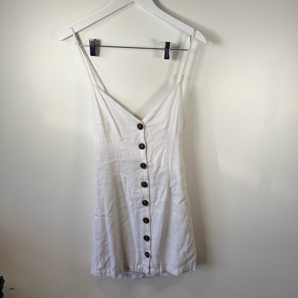 Forever 21 Contemporary White Button Front Linen Blend Dress Size L 23-30”waist